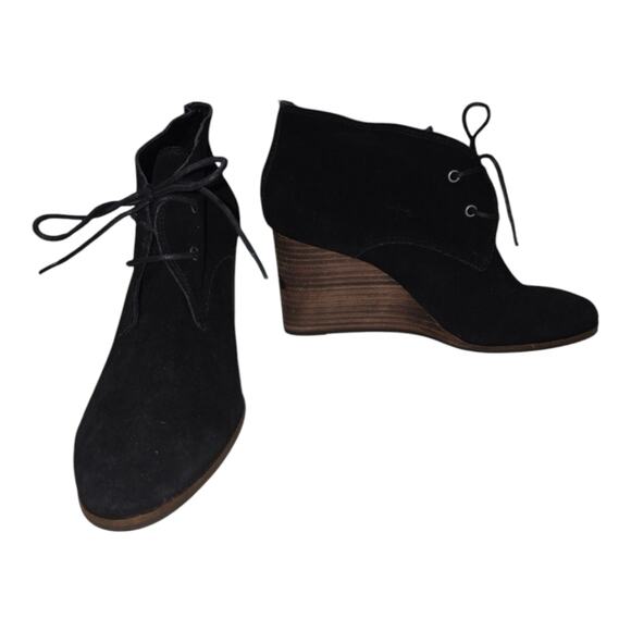 Lucky Brand Shoes - Lucky Brand Black Suede Leather Wedge Ankle Boots Size 9.5
